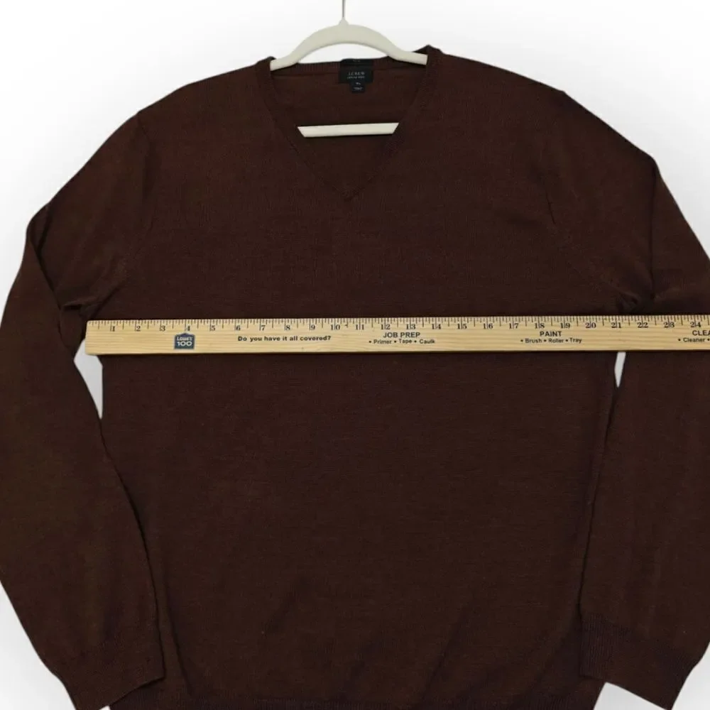 NWOT J. Crew 100% Merino Wool Brown V-Neck Sweater Fine Knit Sz XL
